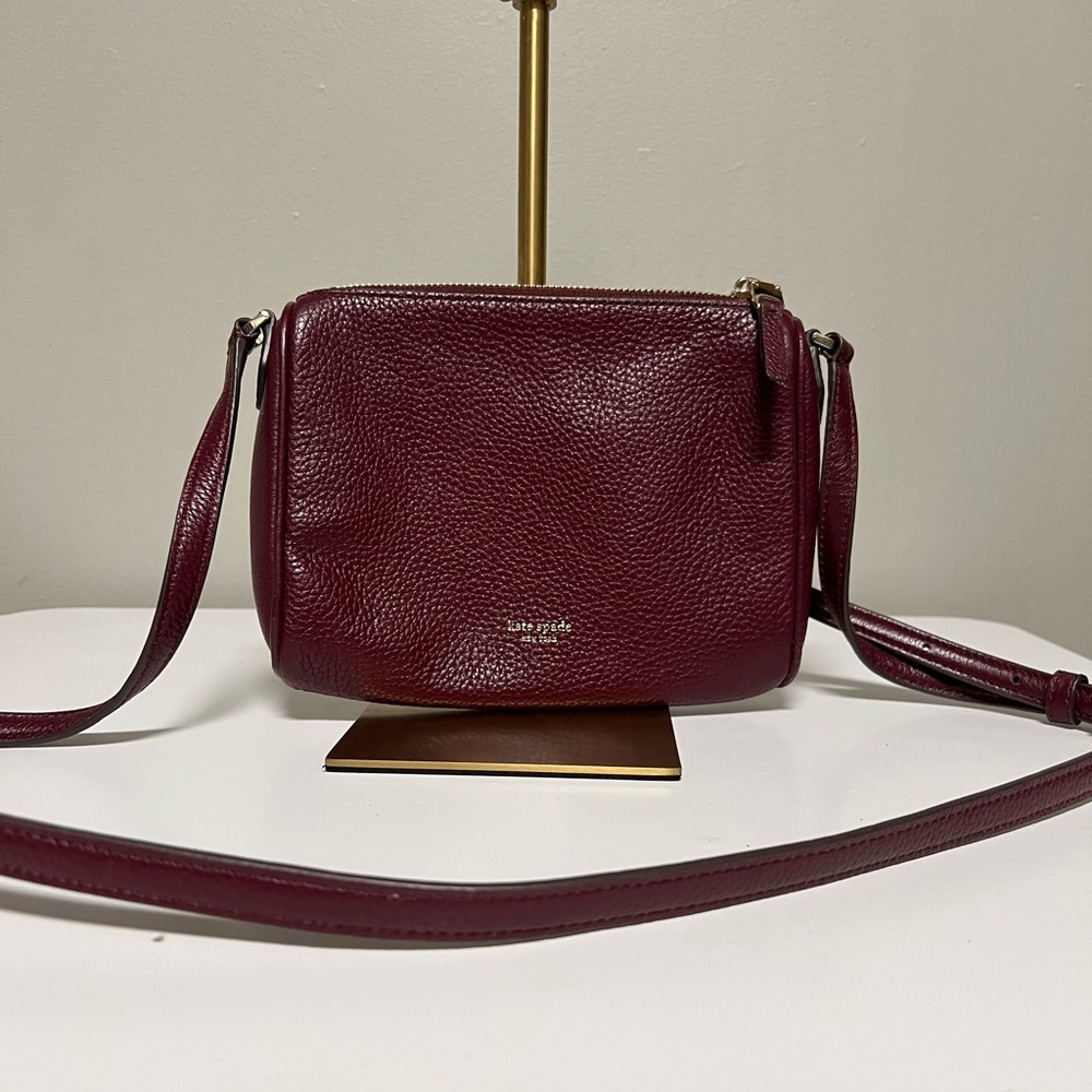 Kate Spade Jackson Cherrywood Leather Triple Gusset Crossbody Handbag Purse